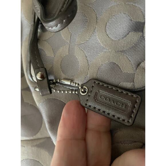Coach Madison Op Art Sateen Signature Grey Brown Tote Handbag with Wristlet - Picture 11 of 12